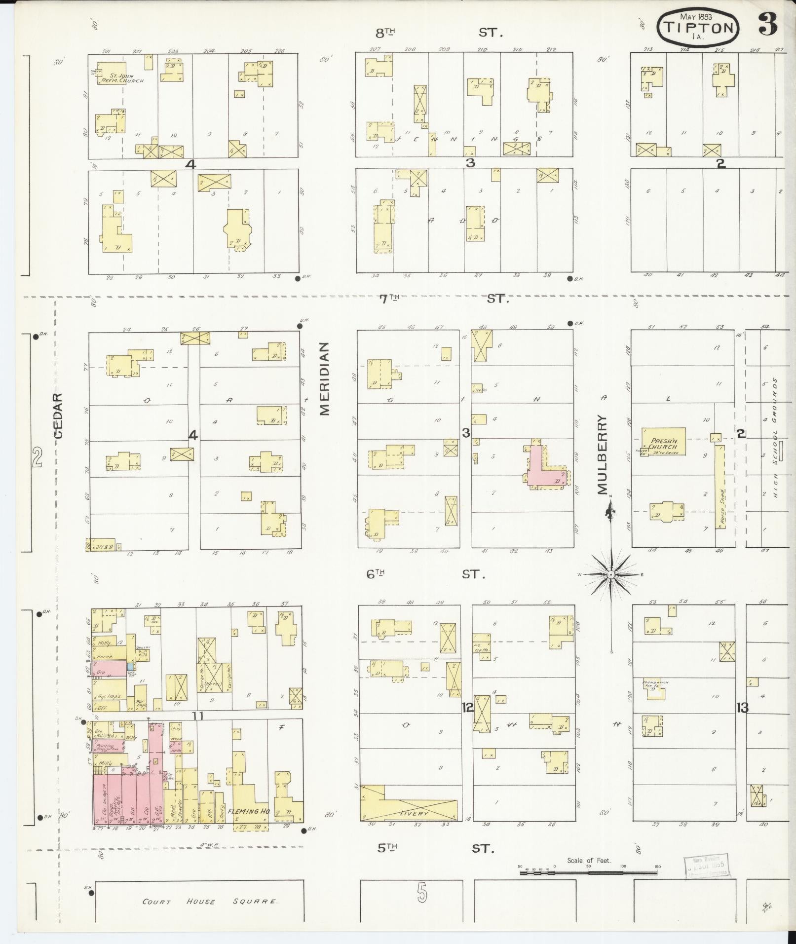 Sanborn Fire Insurance Map from Tipton, Cedar County, Iowa (1893), Sheet #0003 - Historic Sanborn Fire Insurance Map Print