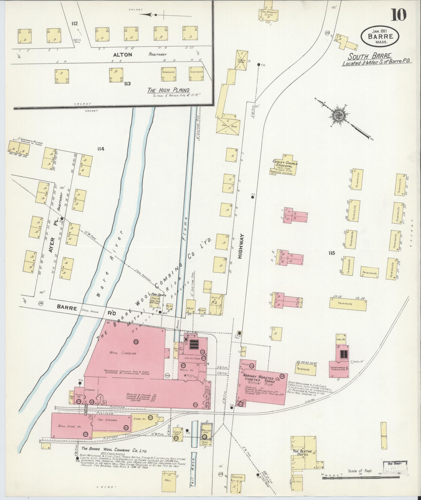 Sanborn Fire Insurance Map from Barre, Worcester County, Massachusetts (1911), Sheet #0010 - Complete Map Set gallery image, historic Sanborn map, vintage wall art, Massachusetts Massachusetts