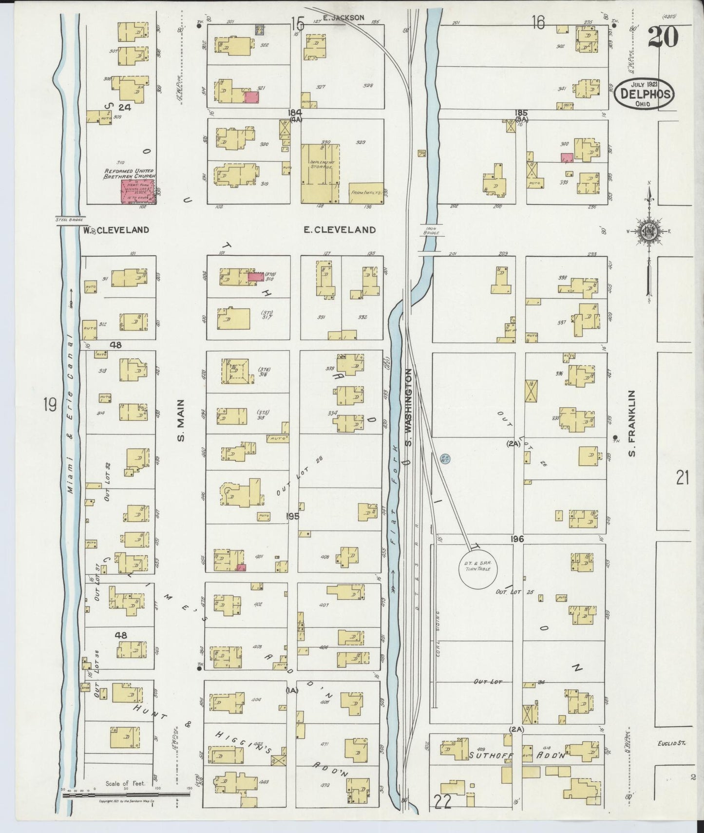 Sanborn Fire Insurance Map from Delphos, Van Wert And Allen Counties, Ohio (1921), Sheet #0020 - Historic Sanborn Fire Insurance Map Print, vintage old map wall art, antique decor, genealogy gift, Ohio Ohio map