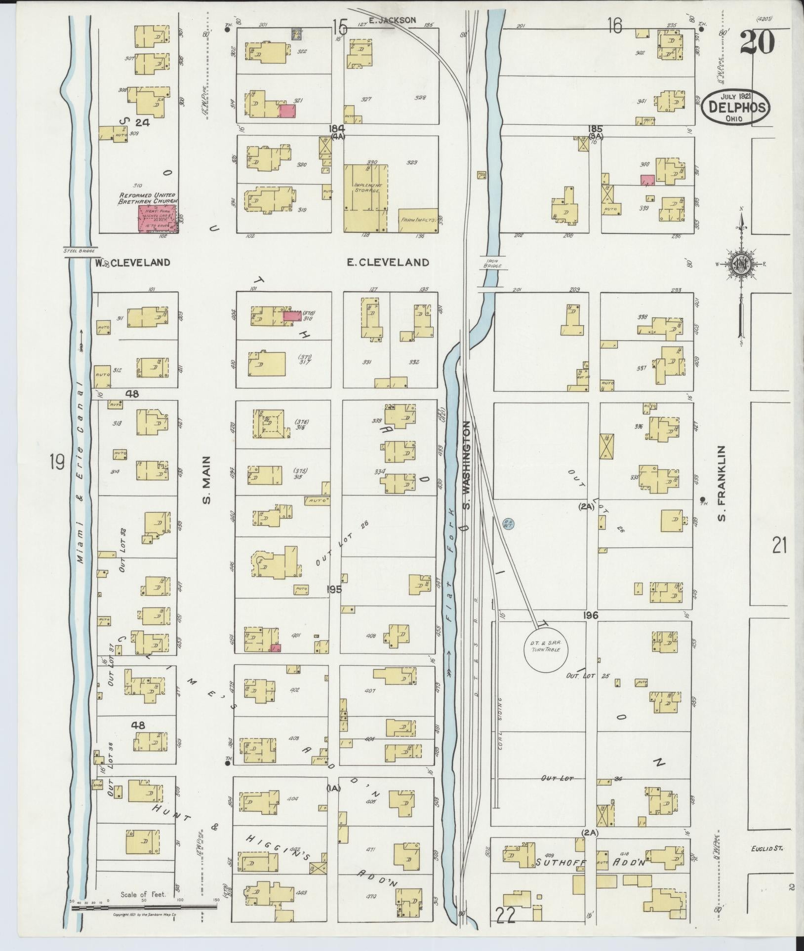 Sanborn Fire Insurance Map from Delphos, Van Wert And Allen Counties, Ohio (1921), Sheet #0020 - Historic Sanborn Fire Insurance Map Print, vintage old map wall art, antique decor, genealogy gift, Ohio Ohio map