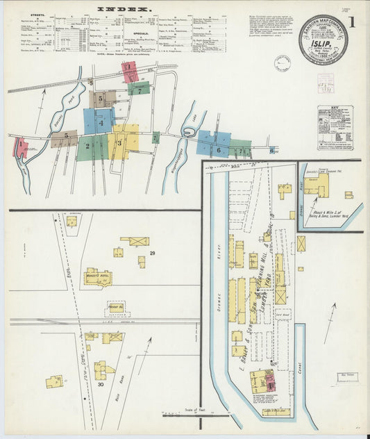 Sanborn Fire Insurance Map from Islip, Suffolk County, New York (1902), Sheet #0001 - Historic Sanborn Fire Insurance Map Print, vintage old map wall art, antique decor, genealogy gift, New York New York map