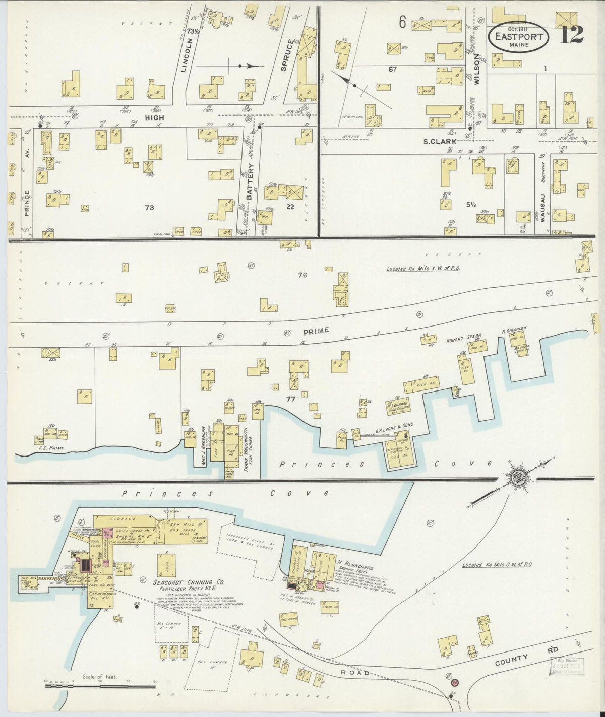 Sanborn Fire Insurance Map from Eastport, Washington County, Maine (1911), Sheet #0012 - Historic Sanborn Fire Insurance Map Print, vintage old map wall art, antique decor, genealogy gift, Maine Maine map