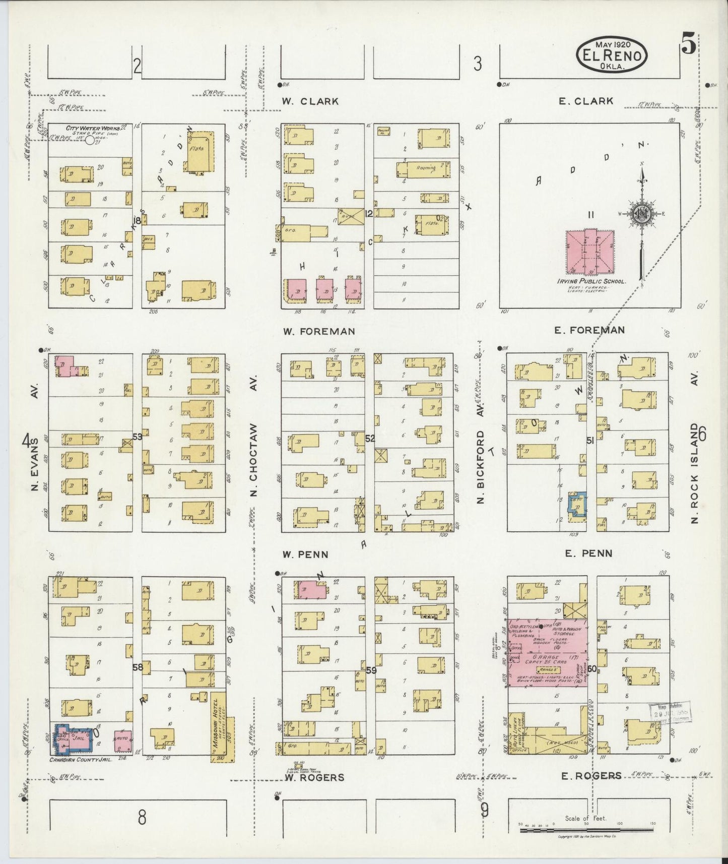 Sanborn Fire Insurance Map from El Reno, Canadian County, Oklahoma (1920), Sheet #0005 - Complete Map Set gallery image, historic Sanborn map, vintage wall art, Oklahoma Oklahoma