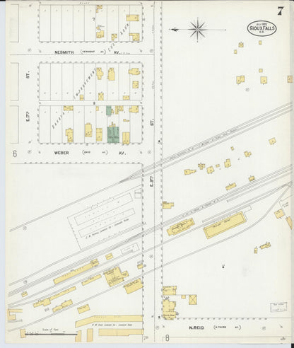 Sanborn Fire Insurance Map from Sioux Falls, Minnehaha County, South Dakota (1902), Sheet #0007 - Complete Map Set gallery image, historic Sanborn map, vintage wall art, South Dakota South Dakota