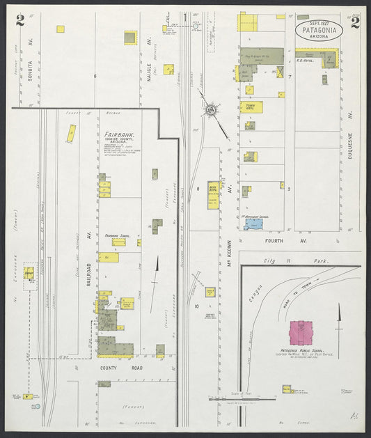 Sanborn Fire Insurance Map from Patagonia, Santa Cruz County, Arizona (1927), Sheet #0002 - Historic Sanborn Fire Insurance Map Print, vintage old map wall art, antique decor, genealogy gift, Arizona Arizona map