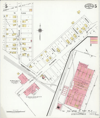 Sanborn Fire Insurance Map from Minerva, Stark And Carroll Counties, Ohio (1925), Sheet #0005 - Historic Sanborn Fire Insurance Map Print, vintage old map wall art, antique decor, genealogy gift, Ohio Ohio map