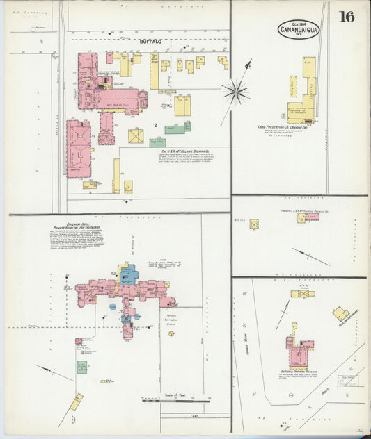 Sanborn Fire Insurance Map from Canandaigua, Ontario County, New York (1904), Sheet #0016 - Historic Sanborn Fire Insurance Map Print, vintage old map wall art, antique decor, genealogy gift, New York New York map