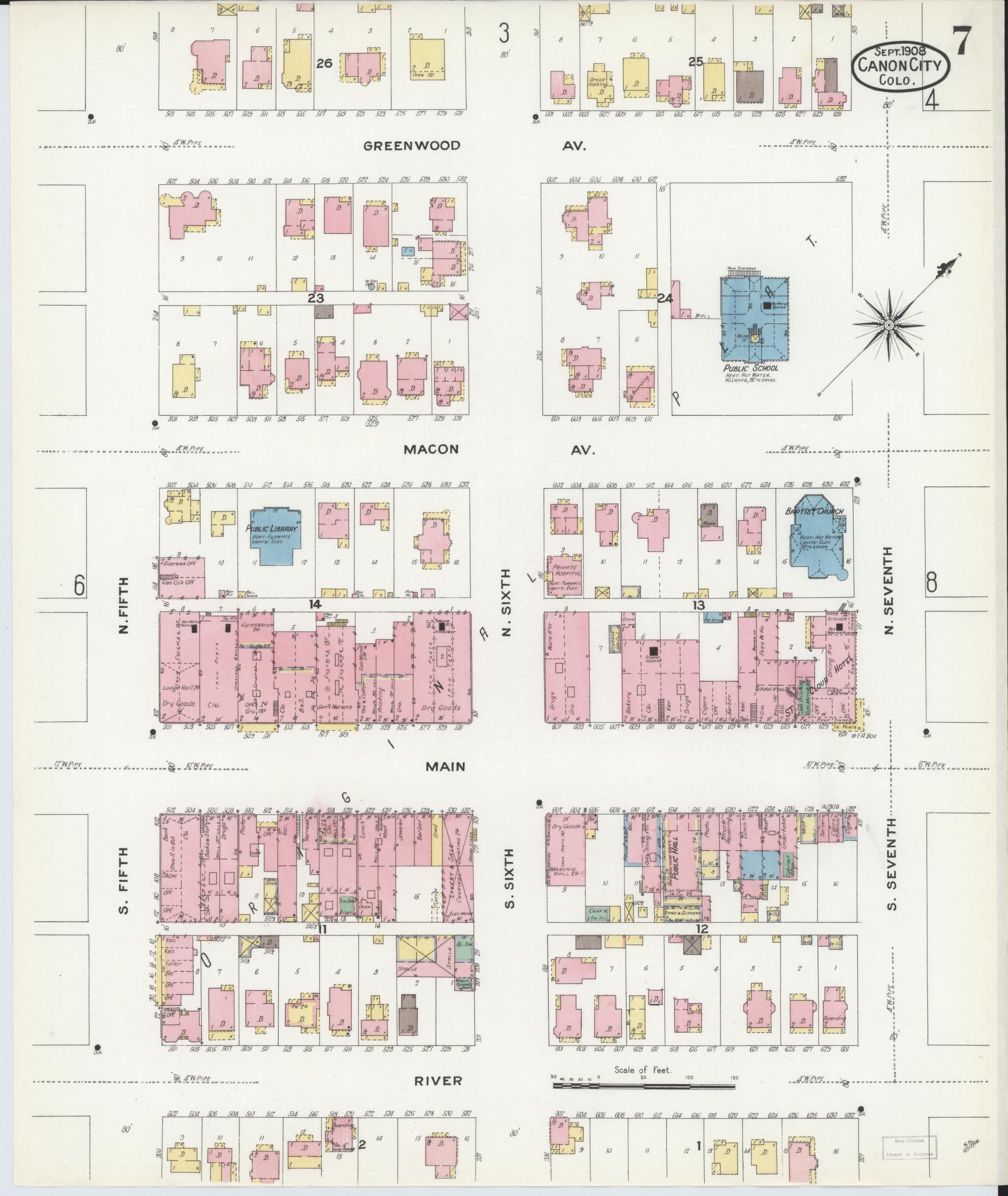 Sanborn Fire Insurance Map from Canon City, Fremont County, Colorado (1908), Sheet #0007 - Historic Sanborn Fire Insurance Map Print, vintage old map wall art, antique decor, genealogy gift, Colorado Colorado map