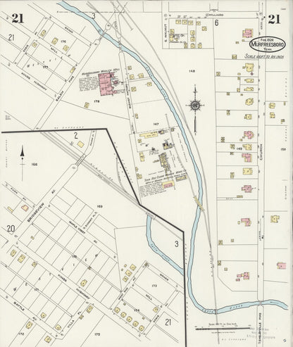 Sanborn Fire Insurance Map from Murfreesboro, Rutherford County, Tennessee (1924), Sheet #0021 - Complete Map Set gallery image, historic Sanborn map, vintage wall art, Tennessee Tennessee