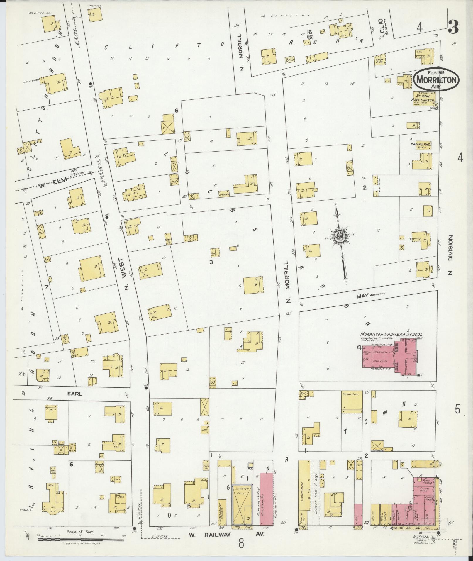 Sanborn Fire Insurance Map from Morrilton, Conway County, Arkansas (1919), Sheet #0003 - Complete Map Set gallery image, historic Sanborn map, vintage wall art, Arkansas Arkansas