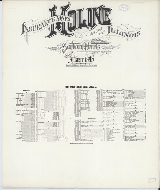 Sanborn Fire Insurance Map from Moline, Rock Island County, Illinois (1898), Sheet #0001 - Historic Sanborn Fire Insurance Map Print, vintage old map wall art, antique decor, genealogy gift, Illinois Illinois map