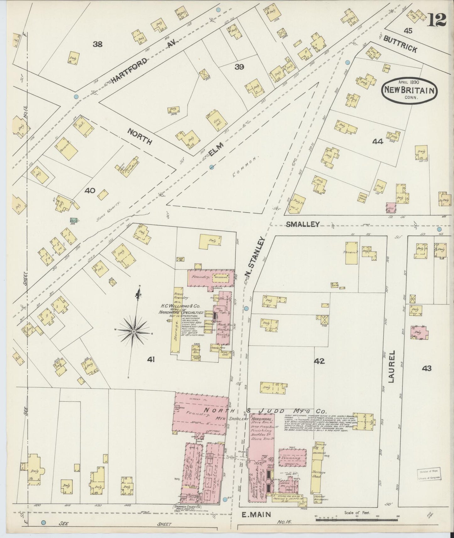 Sanborn Fire Insurance Map from New Britain, Hartford County, Connecticut (1890), Sheet #0012 - Historic Sanborn Fire Insurance Map Print, vintage old map wall art, antique decor, genealogy gift, Connecticut Connecticut map