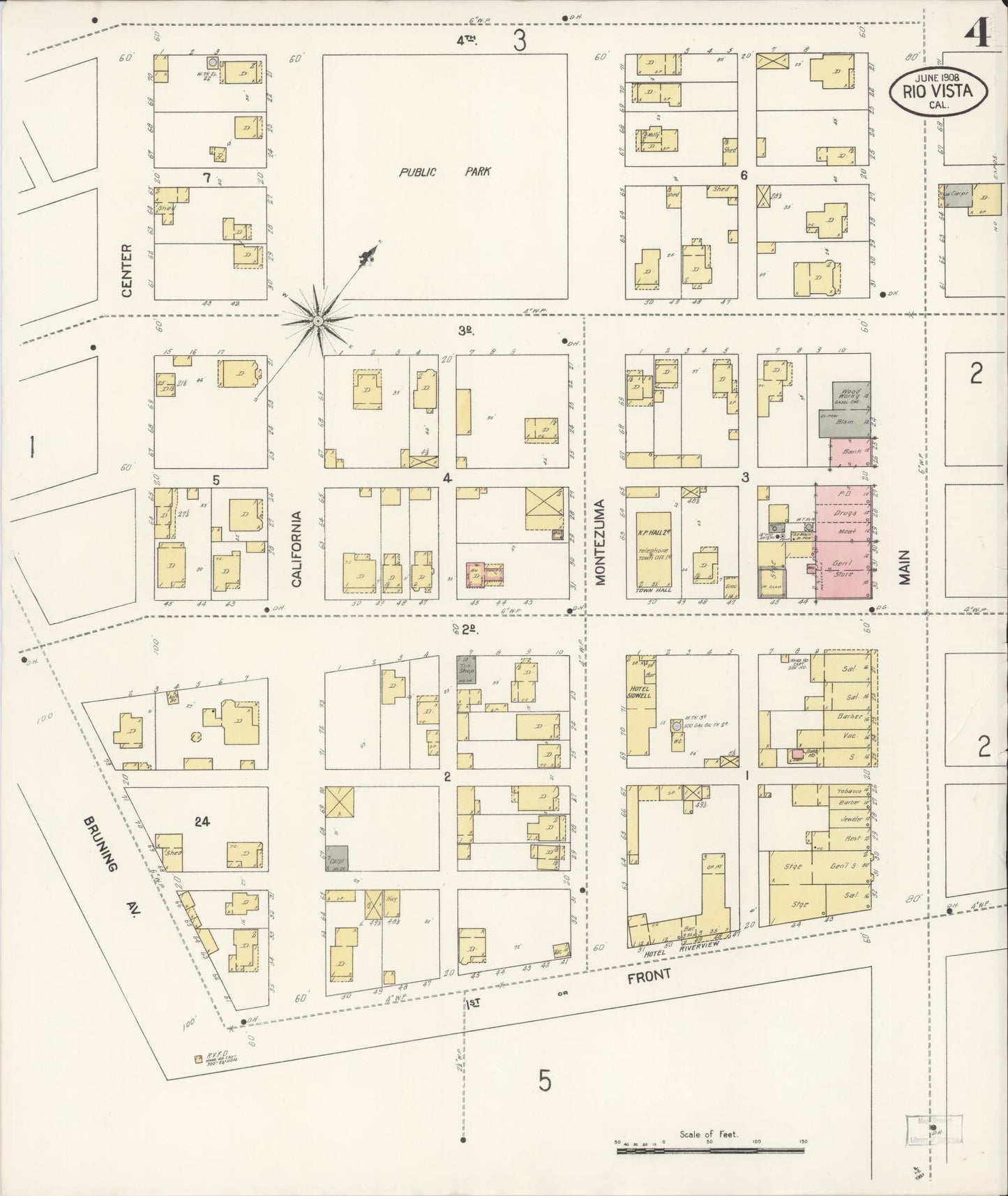 Sanborn Fire Insurance Map from Rio Vista, Solano County, California (1908), Sheet #0004 - Complete Map Set gallery image, historic Sanborn map, vintage wall art, California California