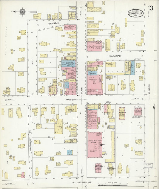 Sanborn Fire Insurance Map from Evansville, Rock County, Wisconsin (1914), Sheet #0003 - Historic Sanborn Fire Insurance Map Print, vintage old map wall art, antique decor, genealogy gift, Wisconsin Wisconsin map