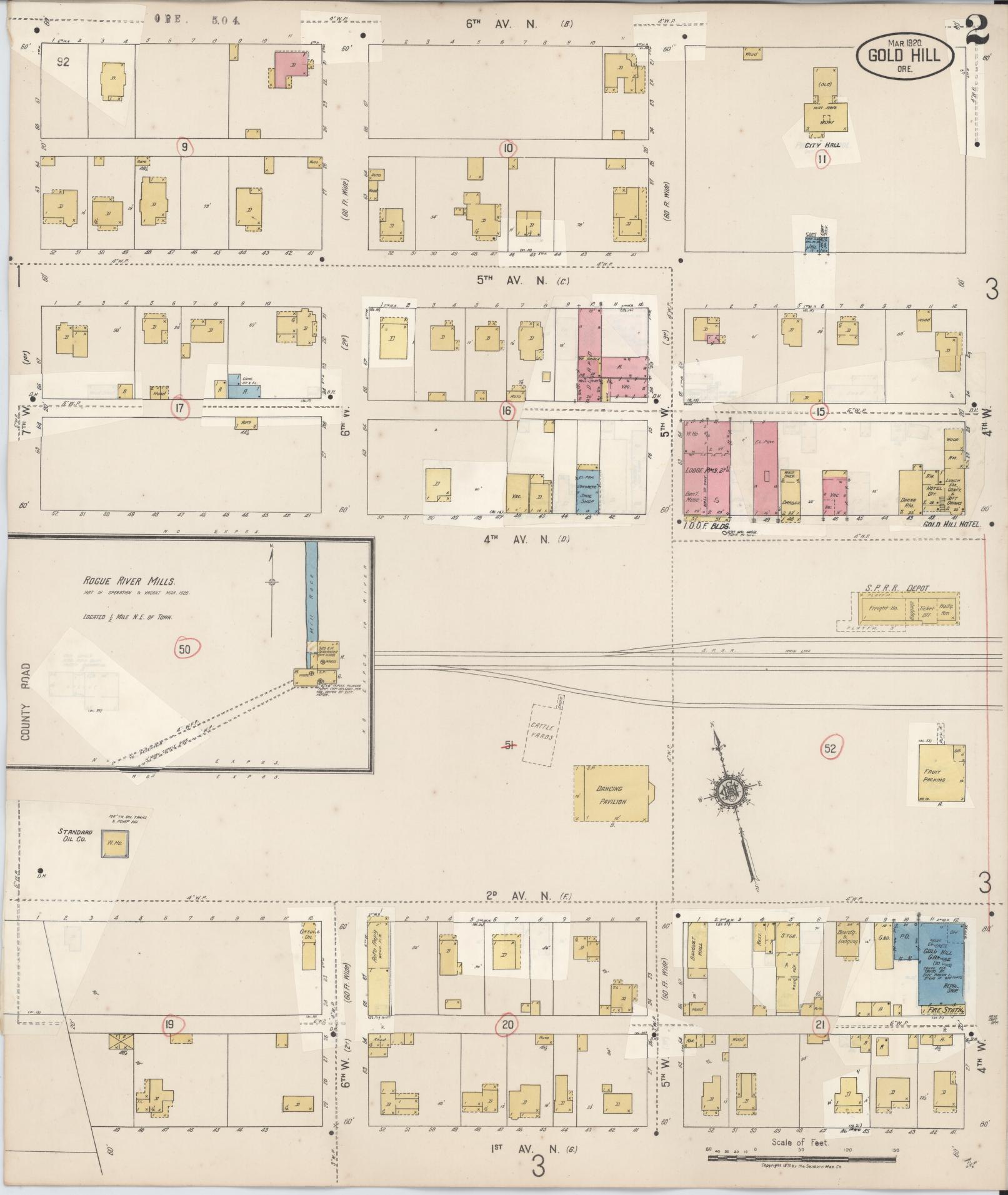Sanborn Fire Insurance Map from Gold Hill, Jackson County, Oregon (1930), Sheet #0002 - Historic Sanborn Fire Insurance Map Print, vintage old map wall art, antique decor, genealogy gift, Oregon Oregon map