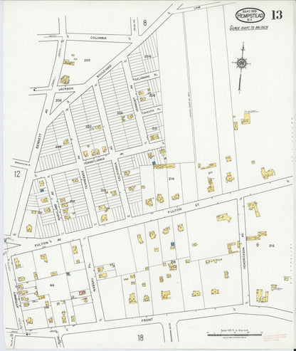 Sanborn Fire Insurance Map from Hempstead, Nassau County, New York (1919), Sheet #0013 - Complete Map Set gallery image, historic Sanborn map, vintage wall art, New York New York