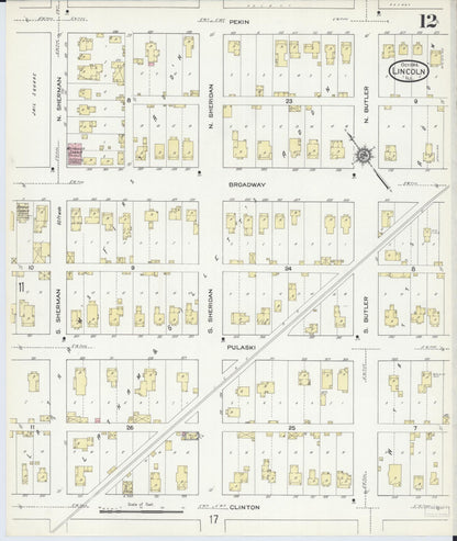 Sanborn Fire Insurance Map from Lincoln, Logan County, Illinois (1914), Sheet #0012 - Historic Sanborn Fire Insurance Map Print, vintage old map wall art, antique decor, genealogy gift, Illinois Illinois map