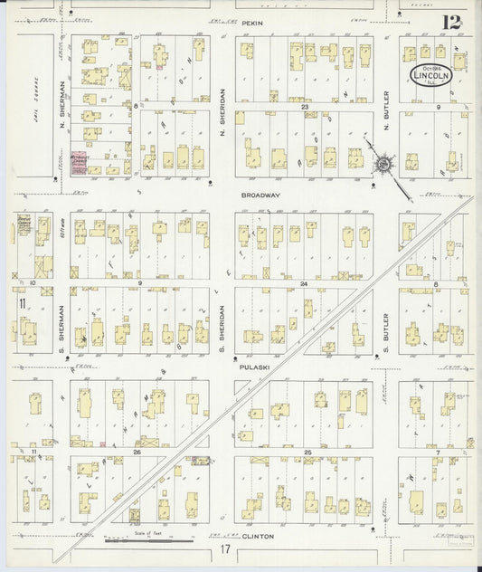 Sanborn Fire Insurance Map from Lincoln, Logan County, Illinois (1914), Sheet #0012 - Historic Sanborn Fire Insurance Map Print, vintage old map wall art, antique decor, genealogy gift, Illinois Illinois map