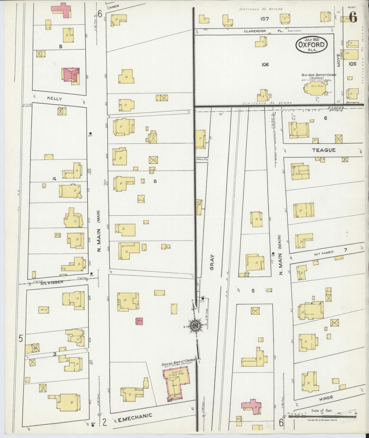 Sanborn Fire Insurance Map from Oxford, Calhoun County, Alabama (1921), Sheet #0006 - Complete Map Set gallery image, historic Sanborn map, vintage wall art, Alabama Alabama