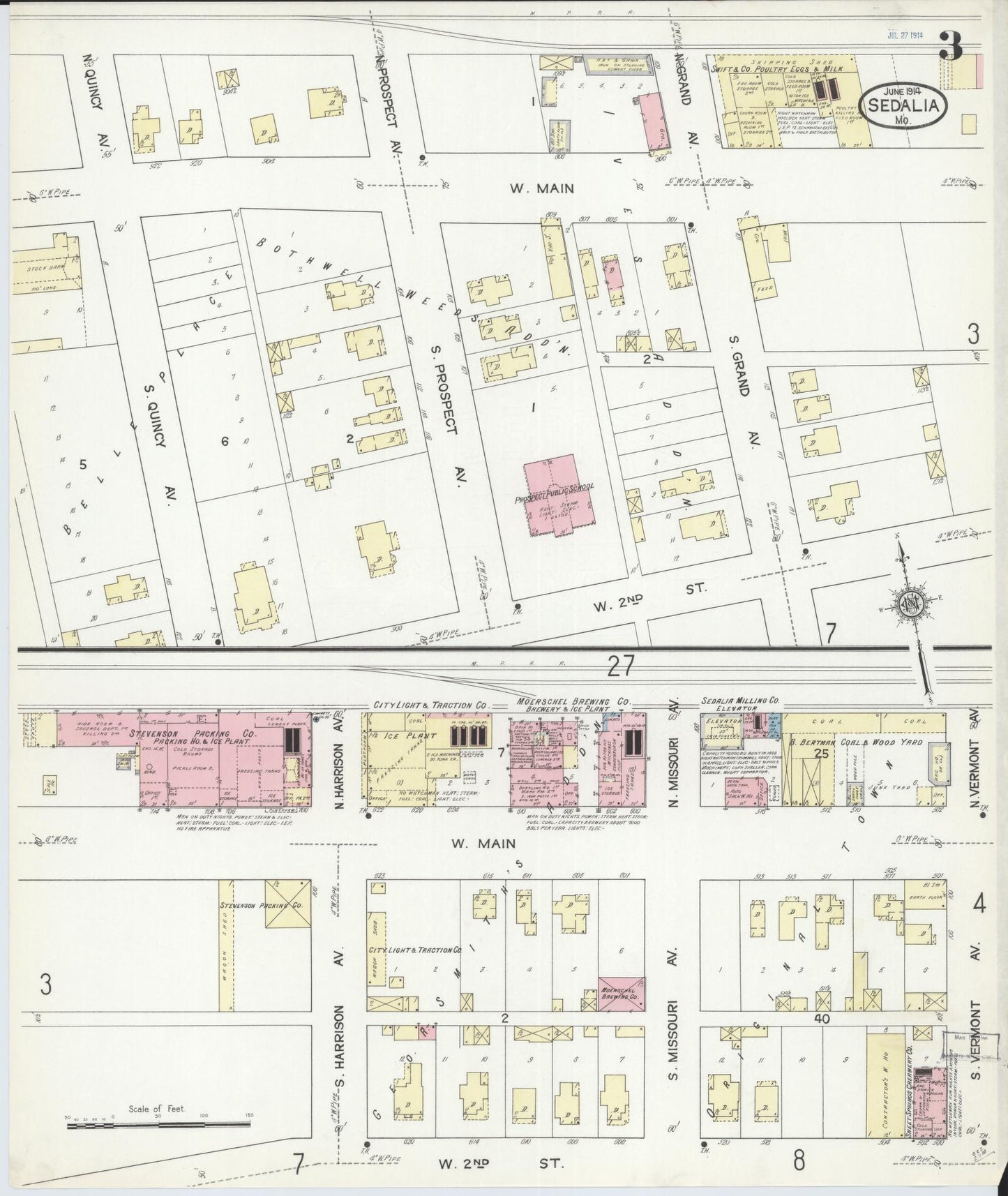Sanborn Fire Insurance Map from Sedalia, Pettis County, Missouri (1914), Sheet #0003 - Complete Map Set gallery image, historic Sanborn map, vintage wall art, Missouri Missouri