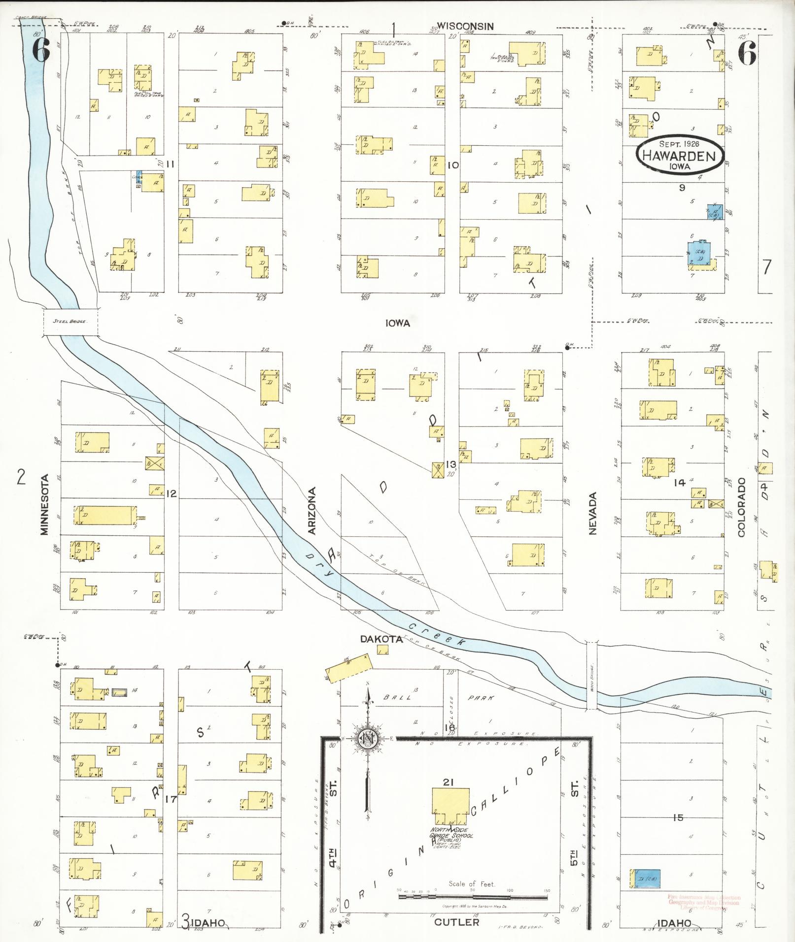 Sanborn Fire Insurance Map from Hawarden, Sioux County, Iowa (1924), Sheet #0006 - Historic Sanborn Fire Insurance Map Print, vintage old map wall art