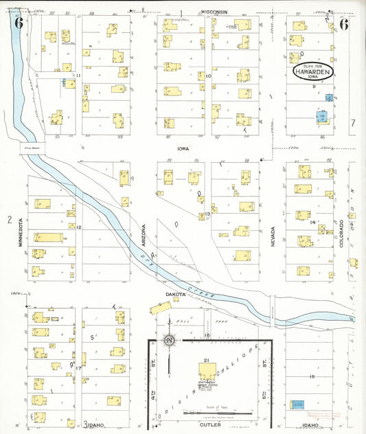 Sanborn Fire Insurance Map from Hawarden, Sioux County, Iowa (1924), Sheet #0006 - Historic Sanborn Fire Insurance Map Print, vintage old map wall art