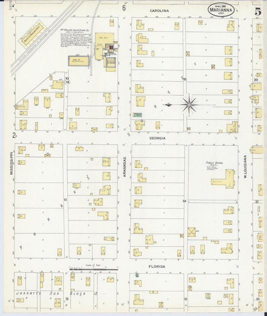 Sanborn Fire Insurance Map from Marianna, Lee County, Arkansas (1908), Sheet #0005 - Historic Sanborn Fire Insurance Map Print, vintage old map wall art, antique decor, genealogy gift, Arkansas Arkansas map
