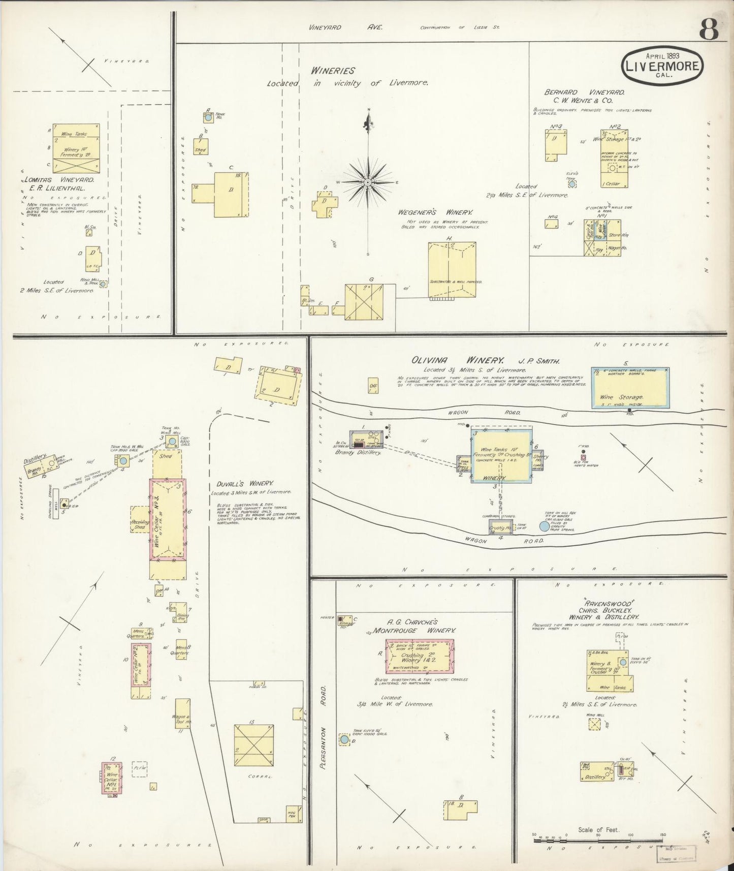 Sanborn Fire Insurance Map from Livermore, Alameda County, California (1893), Sheet #0008 - Complete Map Set gallery image, historic Sanborn map, vintage wall art, California California