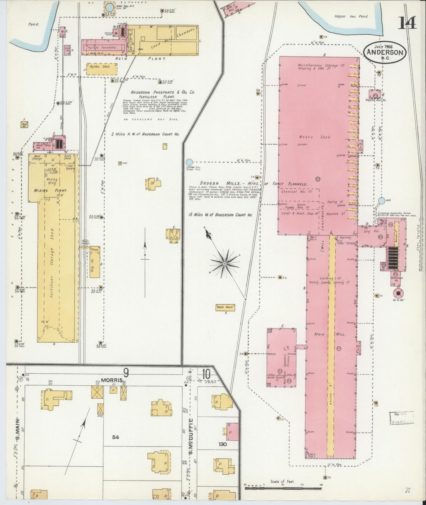 Sanborn Fire Insurance Map from Anderson, Anderson County, South Carolina (1906), Sheet #0014 - Complete Map Set gallery image, historic Sanborn map, vintage wall art, South Carolina South Carolina