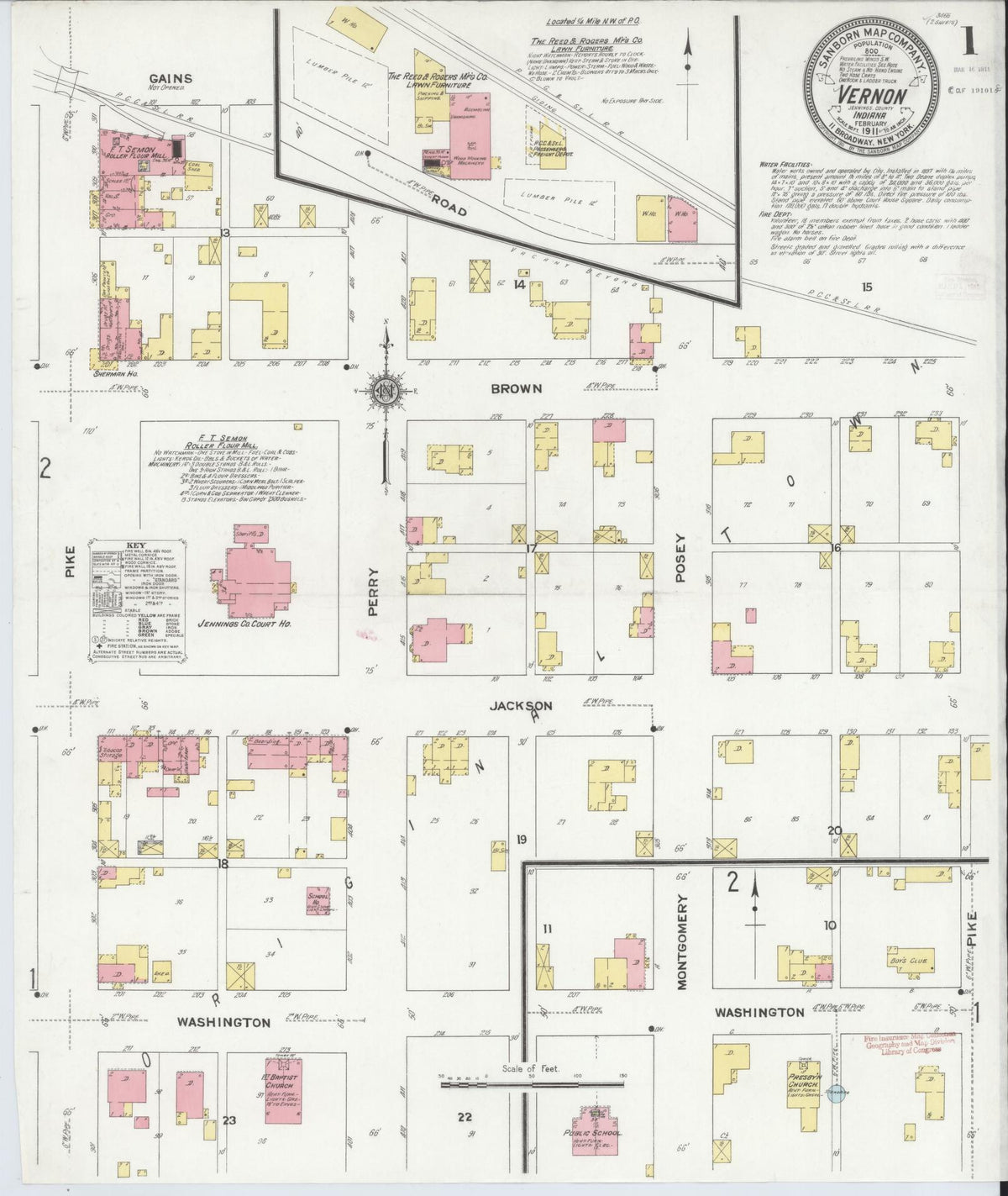 Sanborn Fire Insurance Map from Vernon, Jennings County, Indiana (1911), Sheet #0001 - Historic Sanborn Fire Insurance Map Print, vintage old map wall art, antique decor, genealogy gift, Indiana Indiana map