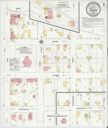 Sanborn Fire Insurance Map from Vernon, Jennings County, Indiana (1911), Sheet #0001 - Historic Sanborn Fire Insurance Map Print, vintage old map wall art, antique decor, genealogy gift, Indiana Indiana map