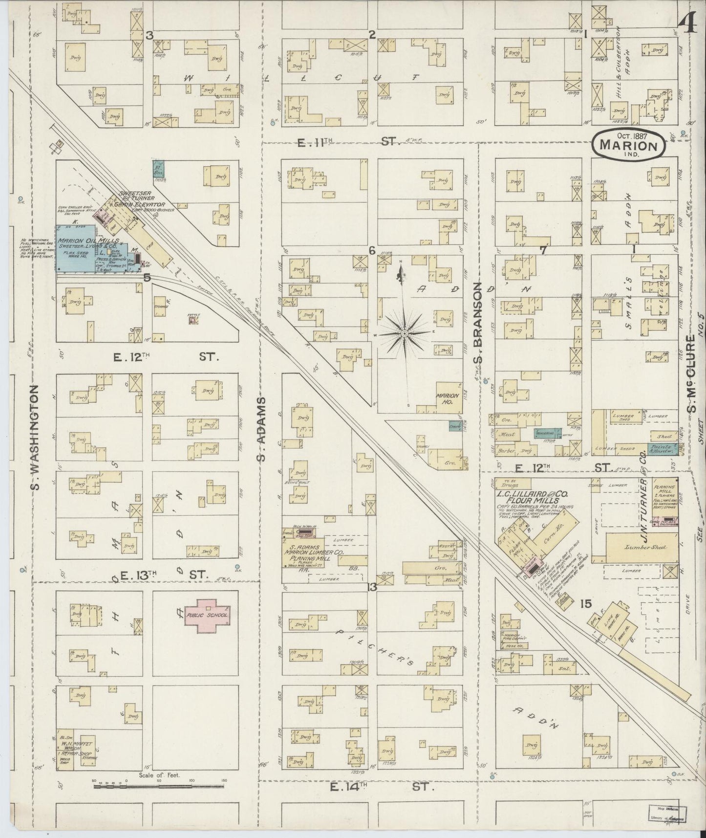Sanborn Fire Insurance Map from Marion, Grant County, Indiana (1887), Sheet #0004 - Complete Map Set gallery image, historic Sanborn map, vintage wall art, Indiana Indiana