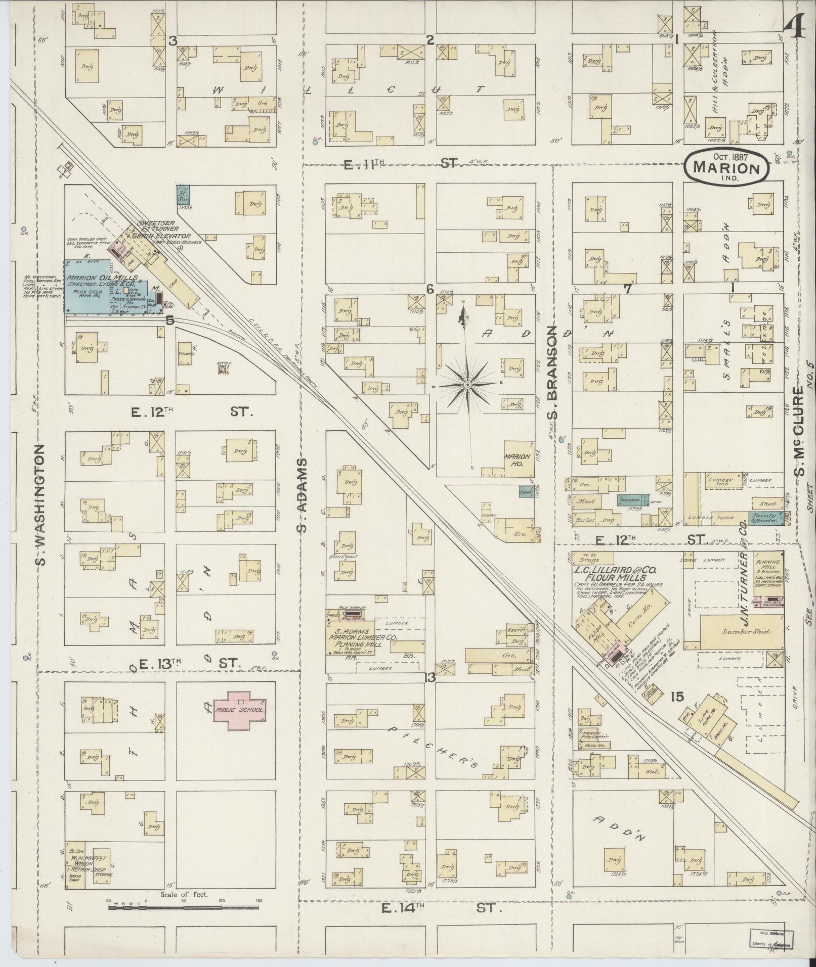 Sanborn Fire Insurance Map from Marion, Grant County, Indiana (1887), Sheet #0004 - Complete Map Set gallery image, historic Sanborn map, vintage wall art, Indiana Indiana