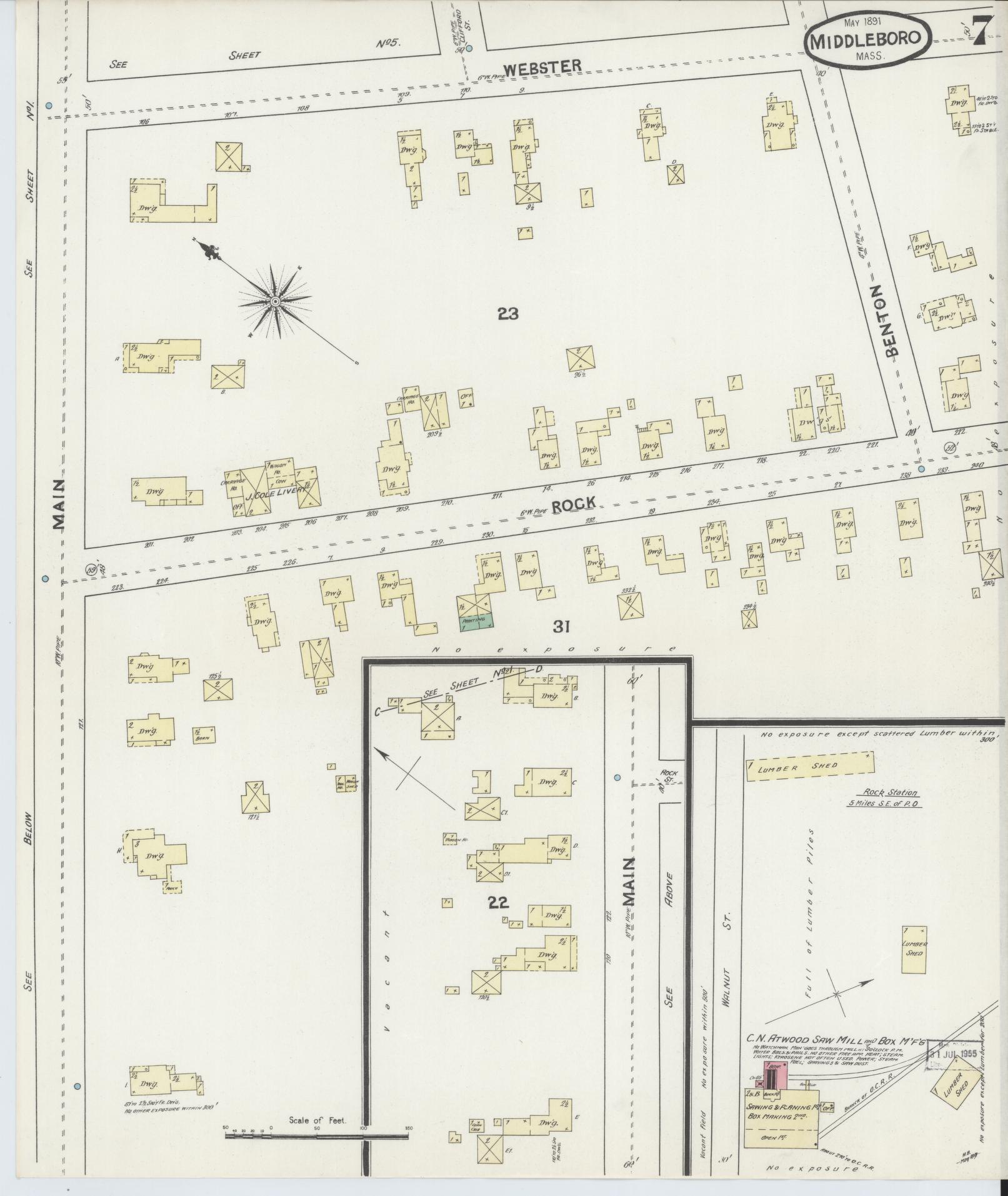 Sanborn Fire Insurance Map from Middleboro, Plymouth County, Massachusetts (1891), Sheet #0007 - Complete Map Set gallery image, historic Sanborn map, vintage wall art, Massachusetts Massachusetts