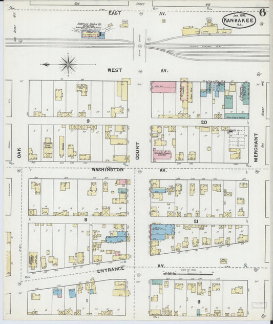 Sanborn Fire Insurance Map from Kankakee, Kankakee County, Illinois (1892), Sheet #0006 - Historic Sanborn Fire Insurance Map Print, vintage old map wall art, antique decor, genealogy gift, Illinois Illinois map