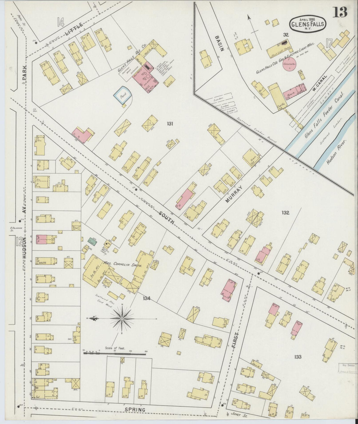 Sanborn Fire Insurance Map from Glens Falls, Warren County, New York (1895), Sheet #0013 - Complete Map Set gallery image, historic Sanborn map, vintage wall art, New York New York
