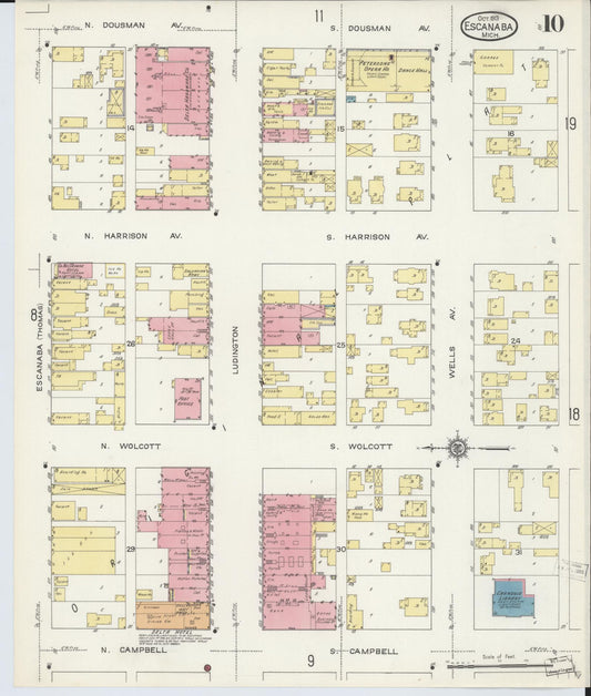 Sanborn Fire Insurance Map from Escanaba, Delta County, Michigan (1913), Sheet #0010 - Historic Sanborn Fire Insurance Map Print, vintage old map wall art, antique decor, genealogy gift, Michigan Michigan map
