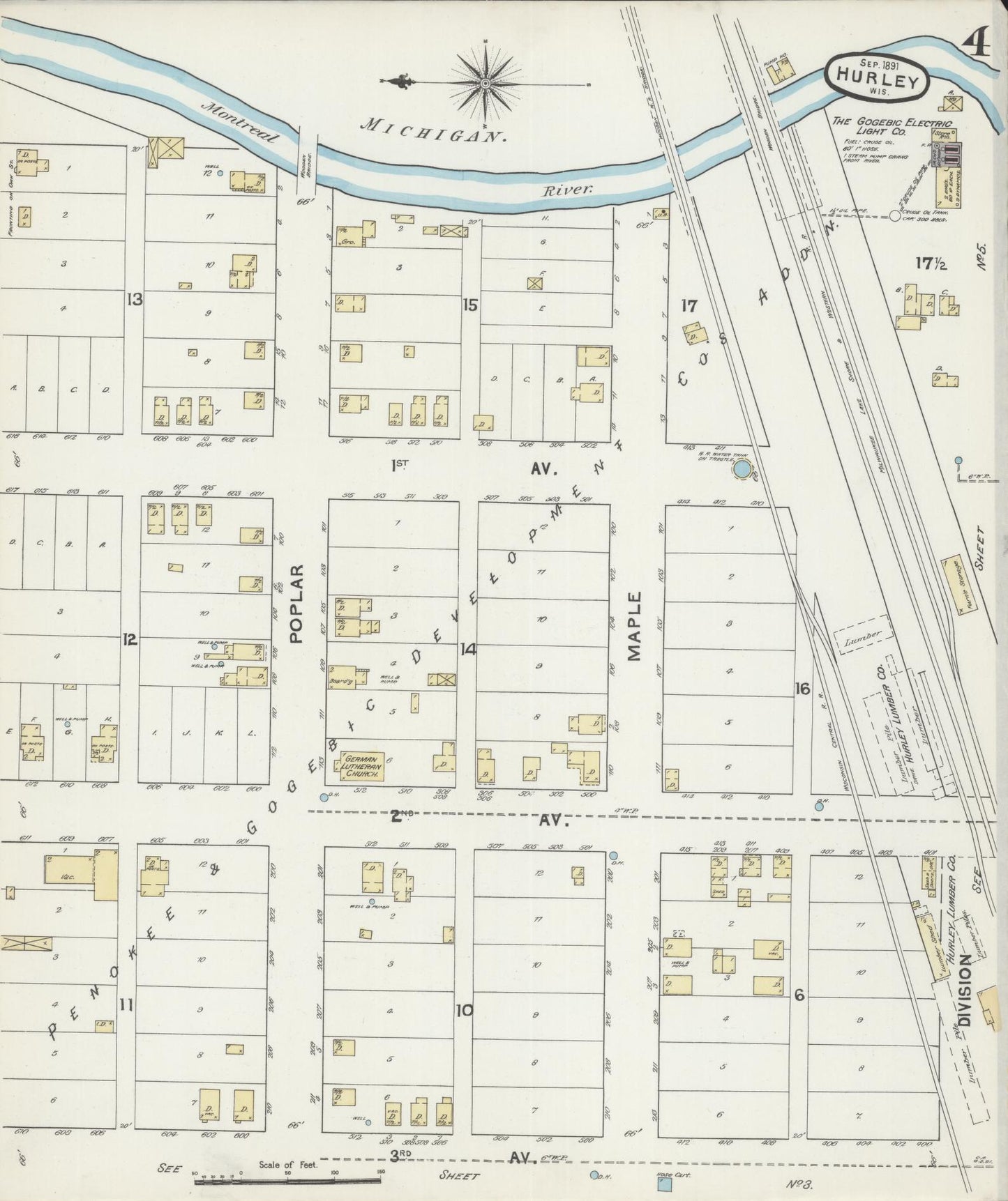 Sanborn Fire Insurance Map from Hurley, Iron County, Wisconsin (1891), Sheet #0004 - Complete Map Set gallery image, historic Sanborn map, vintage wall art, Wisconsin Wisconsin