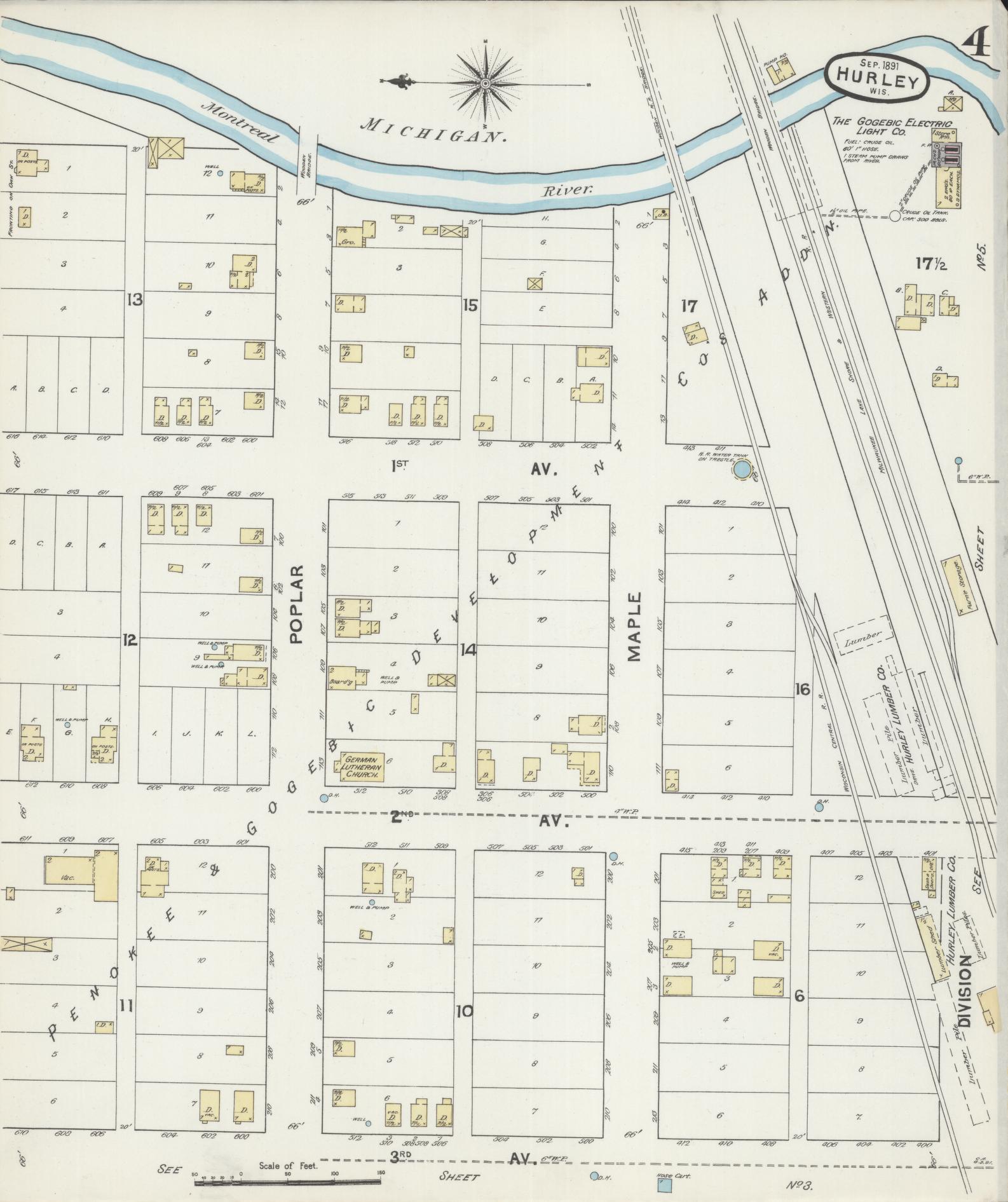 Sanborn Fire Insurance Map from Hurley, Iron County, Wisconsin (1891), Sheet #0004 - Complete Map Set gallery image, historic Sanborn map, vintage wall art, Wisconsin Wisconsin
