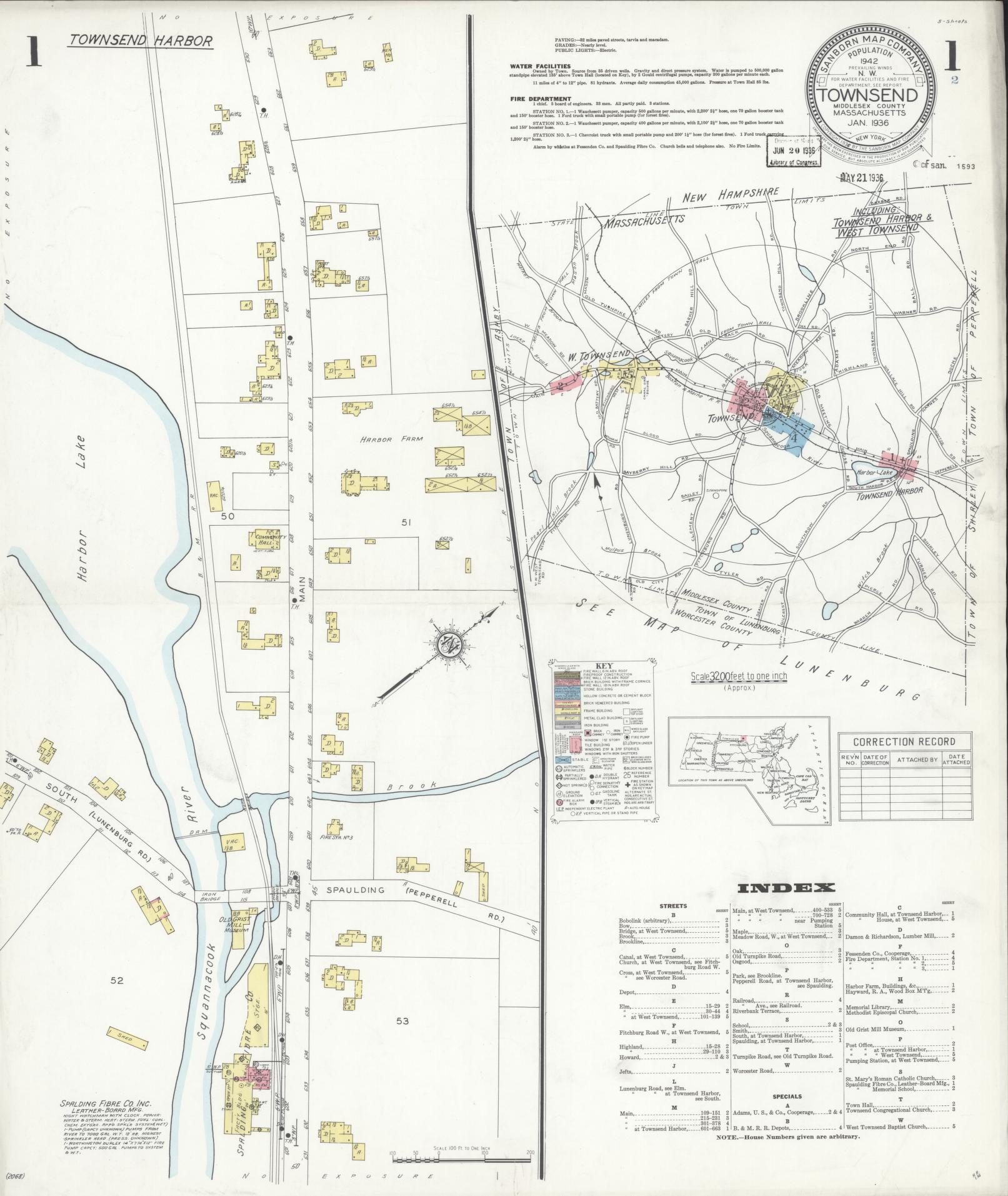 Sanborn Fire Insurance Map from Townsend, Middlesex County, Massachusetts (1936), Sheet #0001 - Historic Sanborn Fire Insurance Map Print, vintage old map wall art, antique decor, genealogy gift, Massachusetts Massachusetts map