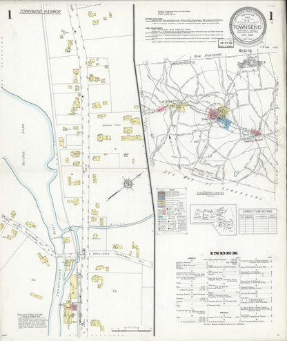 Sanborn Fire Insurance Map from Townsend, Middlesex County, Massachusetts (1936), Sheet #0001 - Historic Sanborn Fire Insurance Map Print, vintage old map wall art, antique decor, genealogy gift, Massachusetts Massachusetts map