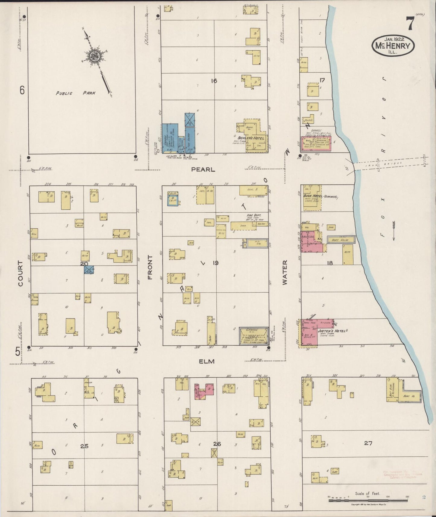 Sanborn Fire Insurance Map from McHenry, McHenry County, Illinois (1922), Sheet #0007 - Historic Sanborn Fire Insurance Map Print, vintage old map wall art, antique decor, genealogy gift, Illinois Illinois map