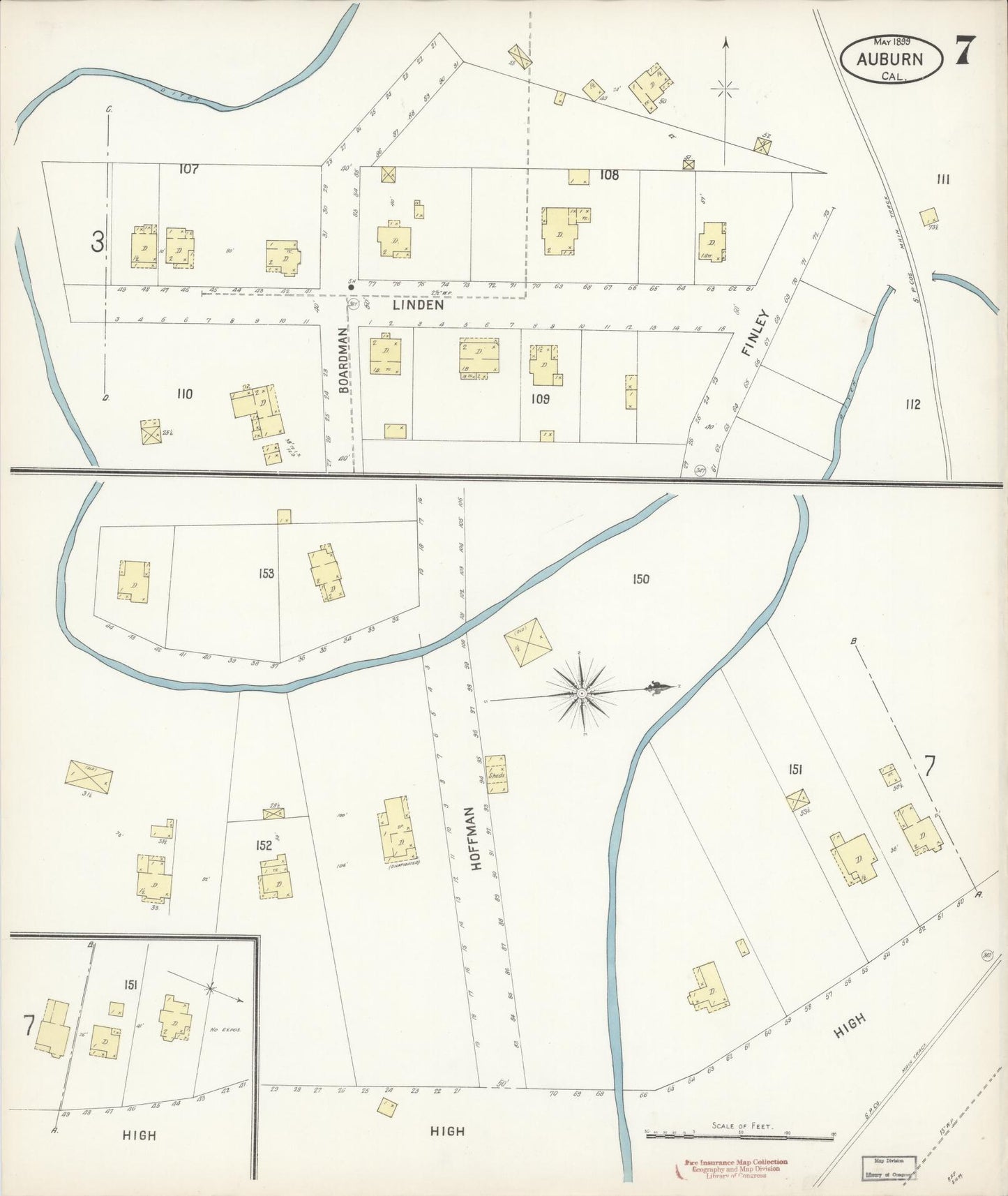 Sanborn Fire Insurance Map from Auburn, Placer County, California (1899), Sheet #0007 - Historic Sanborn Fire Insurance Map Print, vintage old map wall art, antique decor, genealogy gift, California California map