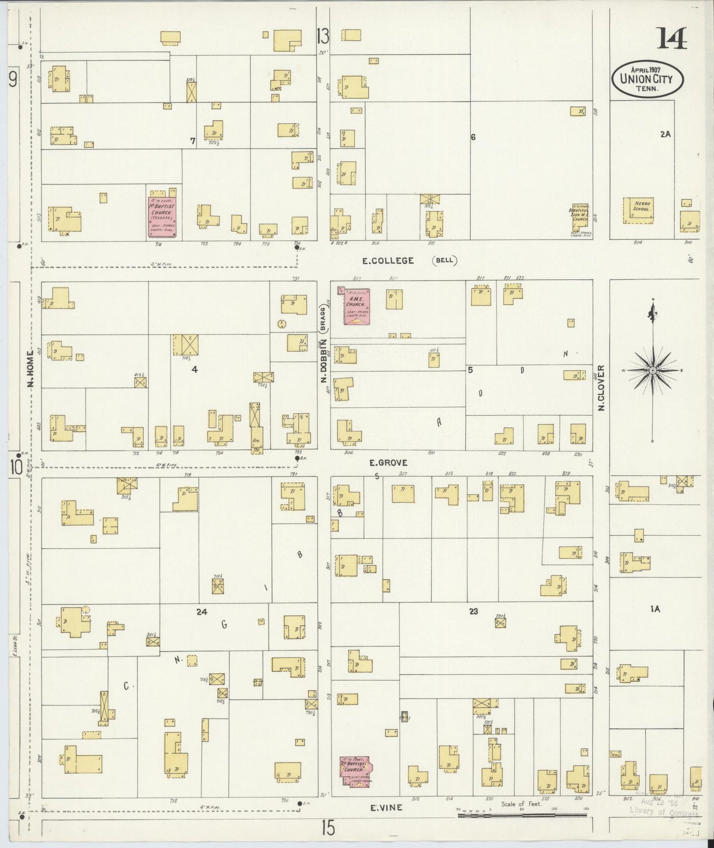 Sanborn Fire Insurance Map from Union City, Obion County, Tennessee (1907), Sheet #0014 - Complete Map Set gallery image, historic Sanborn map, vintage wall art, Tennessee Tennessee