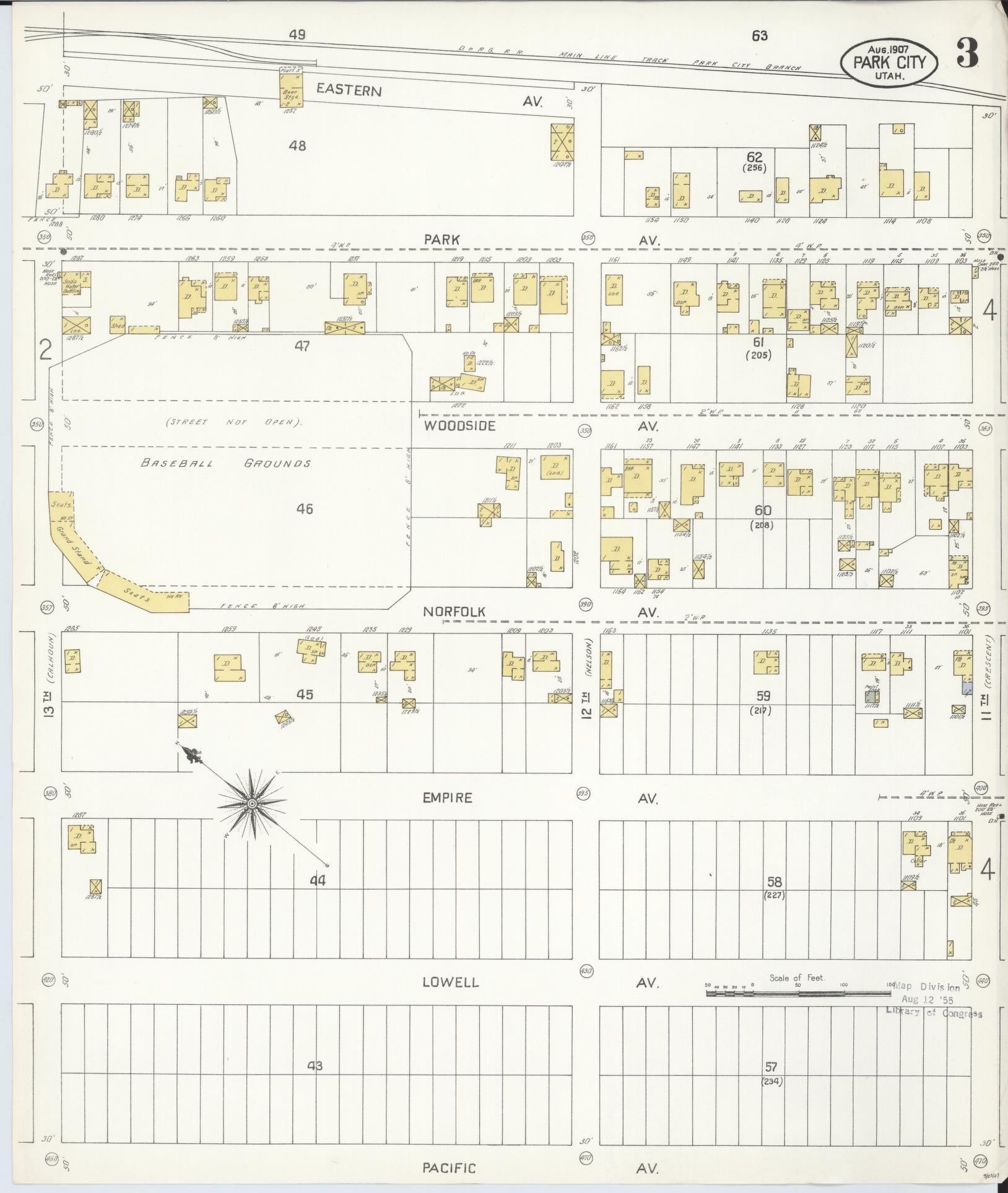 Sanborn Fire Insurance Map from Park City, Summit County, Utah (1907), Sheet #0003 - Complete Map Set gallery image, historic Sanborn map, vintage wall art, Utah Utah