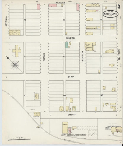 Sanborn Fire Insurance Map from Harriman, Roane County, Tennessee (1891), Sheet #0003 - Complete Map Set gallery image, historic Sanborn map, vintage wall art, Tennessee Tennessee
