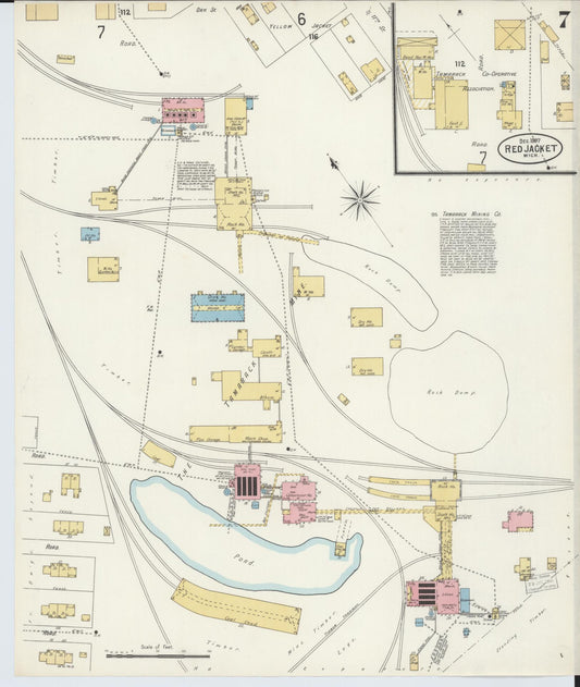 Sanborn Fire Insurance Map from Red Jacket, Houghton County, Michigan (1897), Sheet #0007 - Historic Sanborn Fire Insurance Map Print, vintage old map wall art, antique decor, genealogy gift, Michigan Michigan map