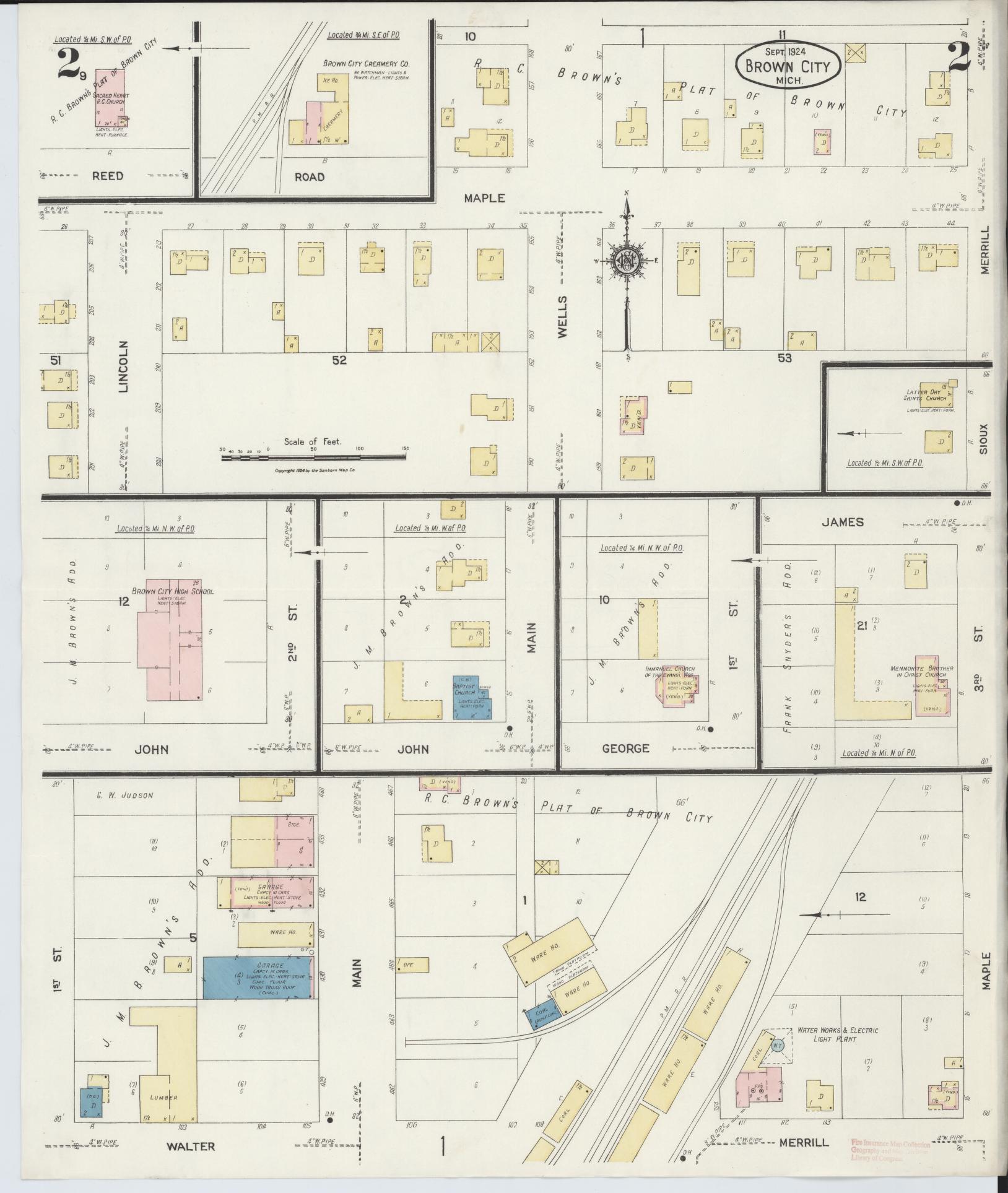 Sanborn Fire Insurance Map from Brown City, Sanilac County, Michigan (1924), Sheet #0002 - Complete Map Set gallery image, historic Sanborn map, vintage wall art, Michigan Michigan