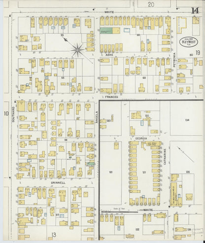 Sanborn Fire Insurance Map from Key West, Monroe County, Florida (1899), Sheet #0014 - Complete Map Set gallery image, historic Sanborn map, vintage wall art, Florida Florida