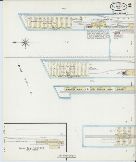 Sanborn Fire Insurance Map from Superior, Douglas County, Wisconsin (1889), Sheet #0002 - Historic Sanborn Fire Insurance Map Print, vintage old map wall art, antique decor, genealogy gift, Wisconsin Wisconsin map
